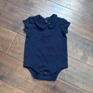 Primary Girls 3-6 Months Short Sleeve Collared Bodysuit Dark Blue